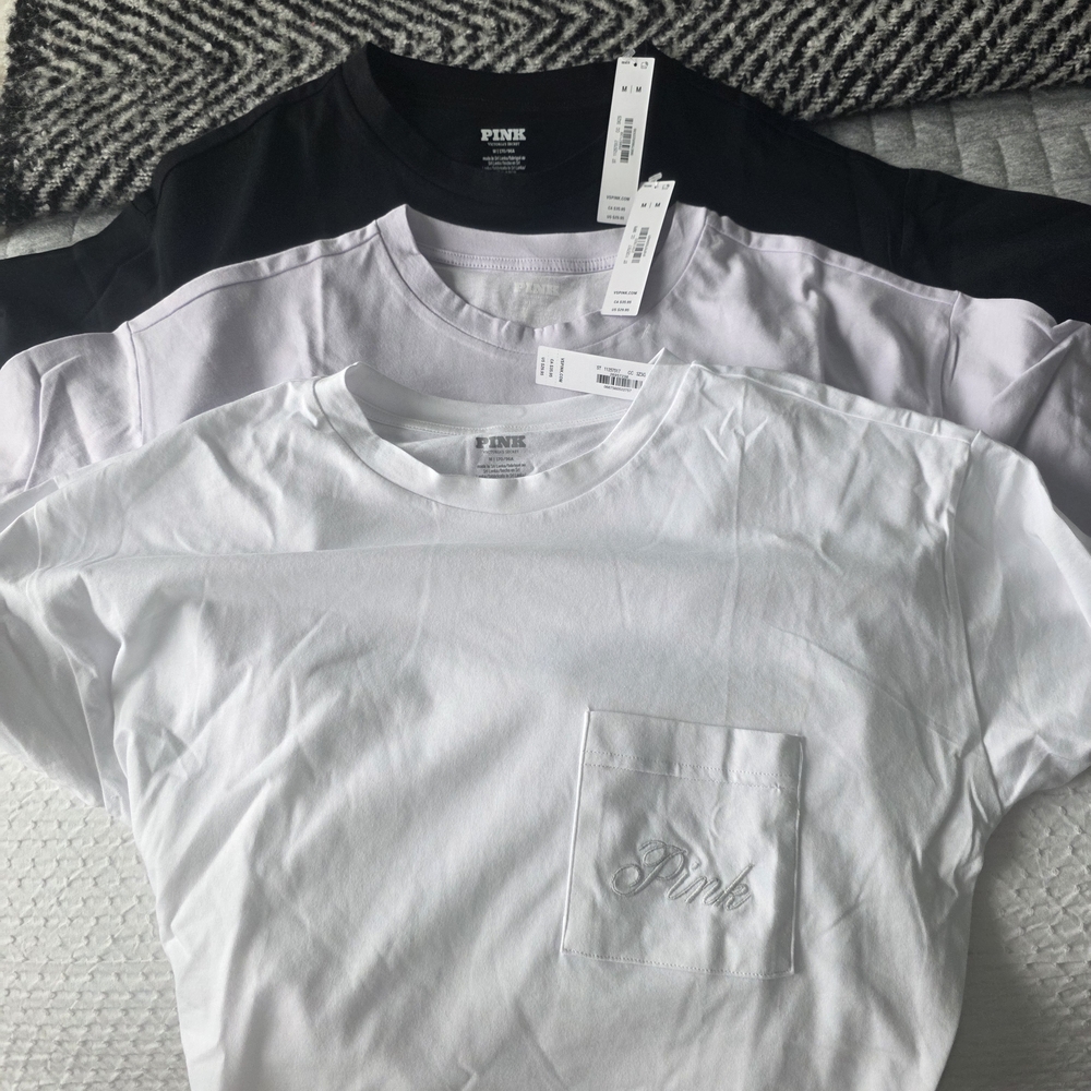 NWT (All 3)PINK Victoria's Secret Womens T-Shirt - Black, White, Lavender